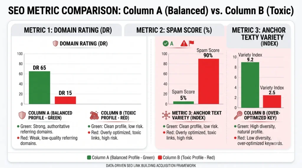 Toxic vs healthy backlink profile comparison